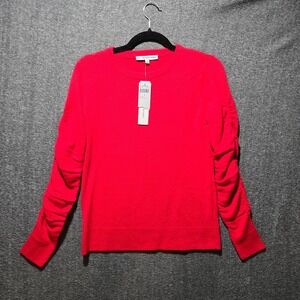 The Cashmere Project Shirred Long Sleeve Crew NWT Red Sz Small Runched Sleeves